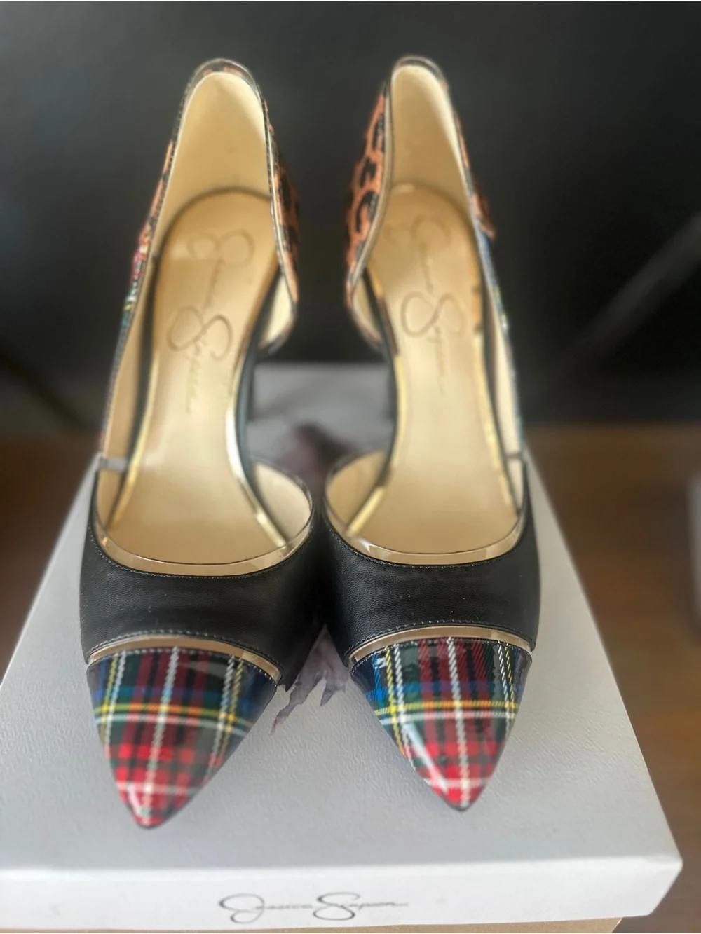 Jessica Simpson Leopard & Tartan Pointed Stiletto Pumps - Multi Color
